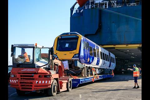 The first of the CAF Class 195 DMUs ordered by Eversholt for use by for Northern arrived at the Royal Portbury Dock in Bristol on June 25.